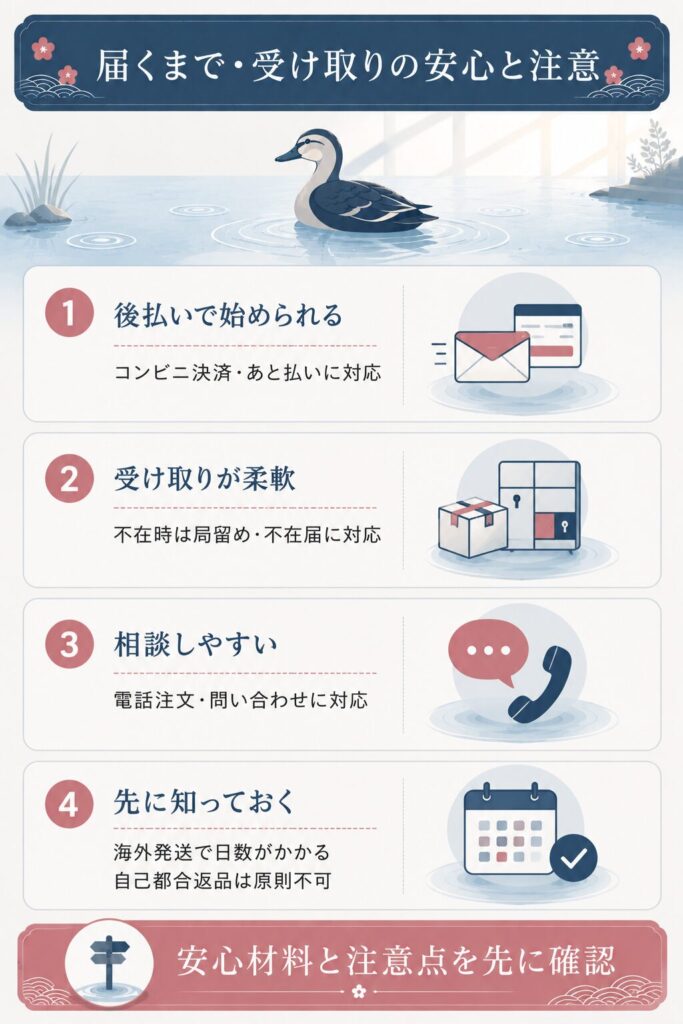 わんにゃん薬局の受け取り・支払いの強みと海外発送の注意点